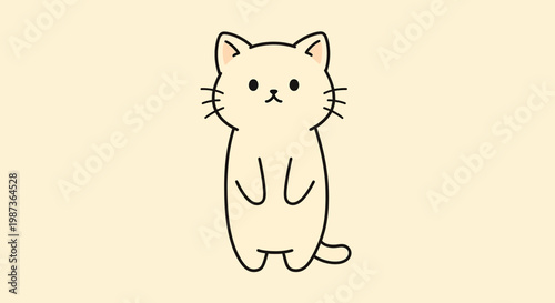 Cute Minimalist Cat Standing Upright on a Plain Background.