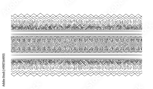Seamless Horizontal Border Geometric Line Pattern Elegant Monochrome Vector