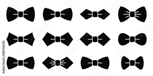 Bow tie silhouette collection featuring various shapes and ribbon styles for formal evening events