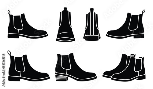 Collection of black Chelsea boots shown from multiple angles for versatile and fashionable everyday wear