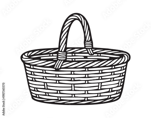 Woven picnic basket with sturdy handles, ideal for market trips and countryside outings textured wicker weave conveys handmade warmth and vintage charm, perfect for storage, decor, produce display,