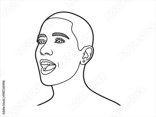 Bild auf Leinwand Woman face expression line art illustration vector tongue out emotion portrait i