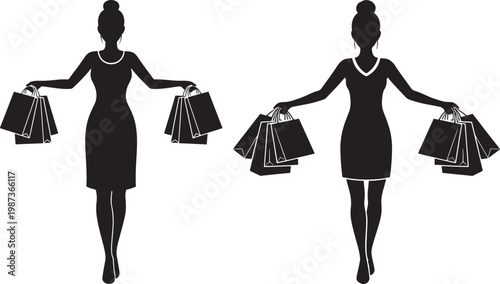 Two black silhouette women walking with shopping bags consumer choice shopping spree retail therapy woman holding bags shopping experience consumer market consumer behavior retail environment