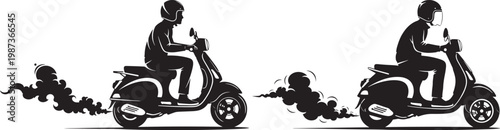 Scooter exhaling dark smoke pollution concept pollution emission transport environment illustration motorcycle airborne contaminant lifestyle cityscape
