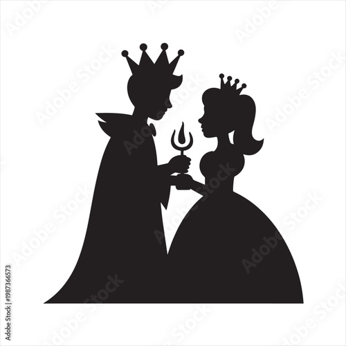 Elegant silhouette of a bride and groom celebrating their marriage ceremony with a bouquet in a beautiful vector illustration design for a wedding invitation