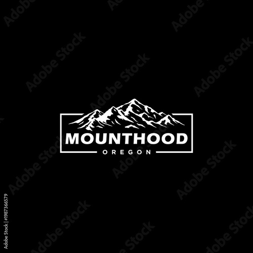 Silhouette of Mount Hood, Portland, Oregon (Mountain Logo) on dark background