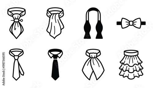 Necktie and cravat accessory collection with elegant bow tie and layered skirt for formal wardrobe
