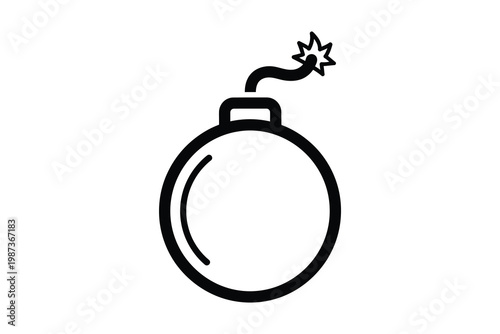 Simple minimalist bomb icon with lit fuse vector illustration perfect for danger warning or explosive concept design