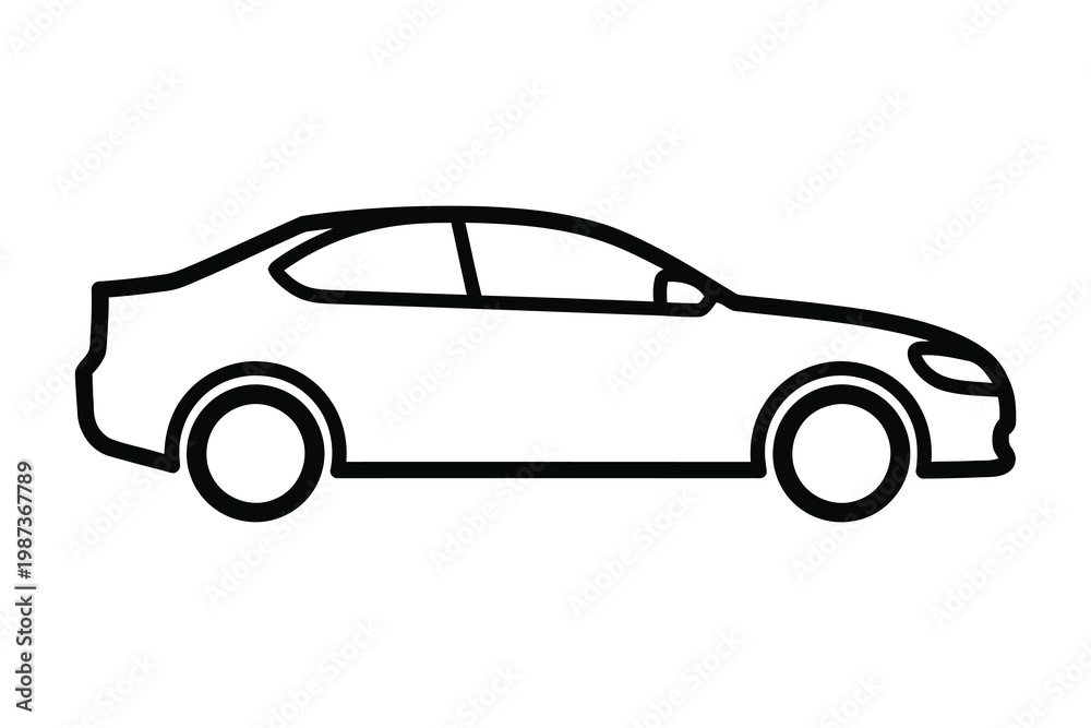 Fototapeta premium Modern sleek coupe car silhouette with two doors and stylish wheels design perfect for graphic projects