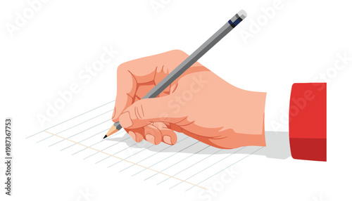 A hand holding a pencil and writing on a grid paper