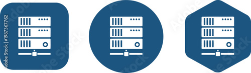 Blue server icon set for web hosting, data center, cloud storage, and network technology applications
