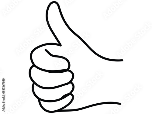 Hand gesture of approval with a thumb pointing upwards in a simple cartoon line drawing style