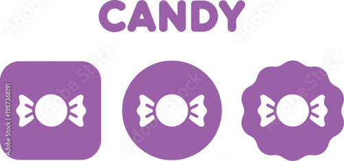 Purple Candy Icon Set Isolated on White Background for Sweet Shop Branding and Packaging Design