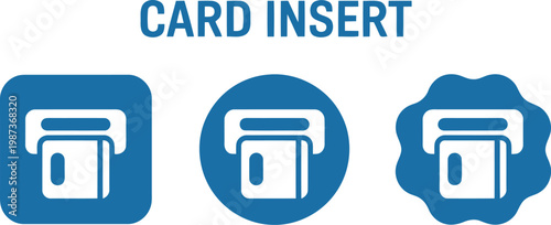 Blue Card Insert Icon Set for ATM Payment Terminal Access and Banking User Interface Design