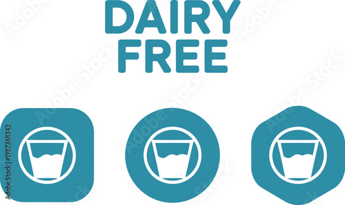 Dairy Free Icon Set for Food Packaging, Allergy Label, Vegan and Lactose Intolerance Products
