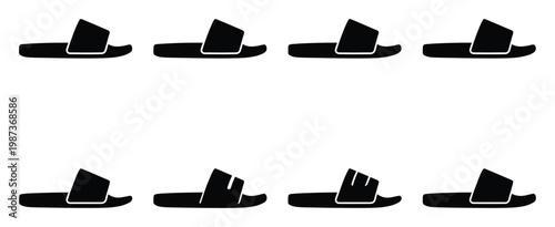 Set of sliders icon vector illustration. black silhouette of comfort footwear for summer isolated