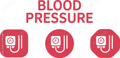 Blood Pressure Monitor Icon Set – Medical Health Care Symbol Collection in Red Vector Style