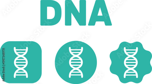 DNA icon set in flat style for genetics, biotechnology, science, and medical research applications