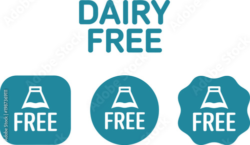 Dairy Free Icon Set for Food Packaging Labels, Allergen Warning, and Vegan Product Design