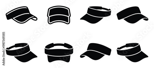 Sun visor cap icons set different angles sports outdoor headwear isolated vector