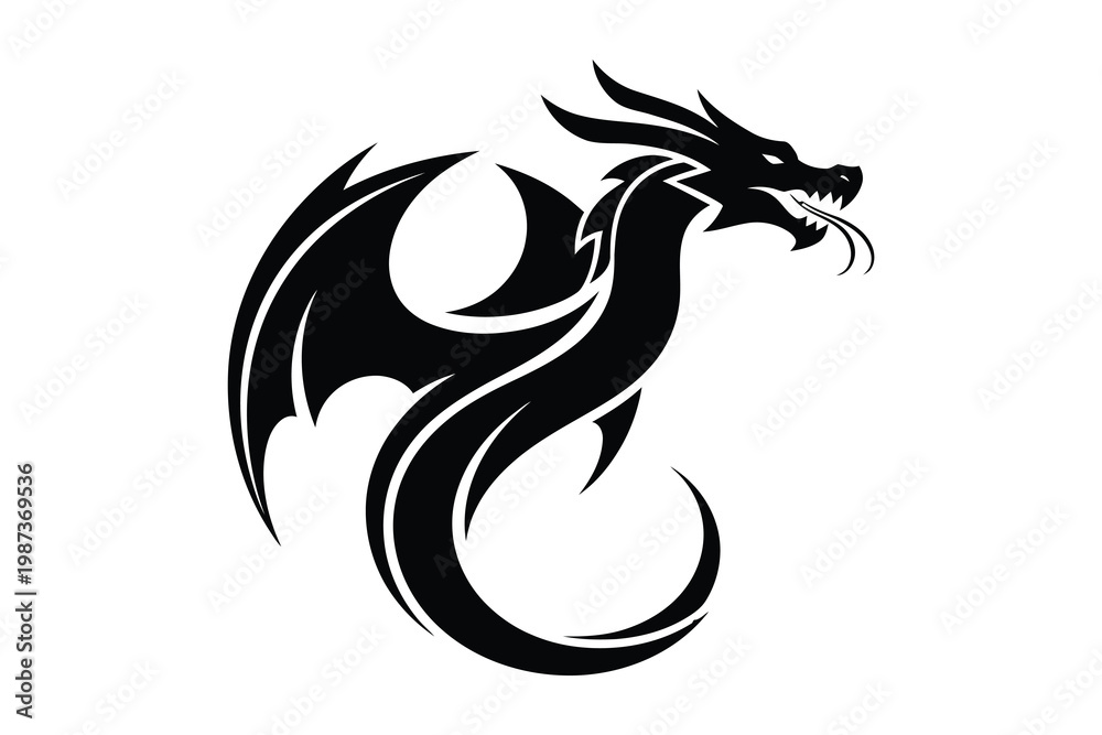 Obraz premium Elegant stylized dragon illustration with intricate curves and sharp lines in profile view