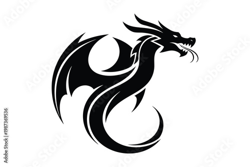 Elegant stylized dragon illustration with intricate curves and sharp lines in profile view