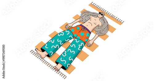 person sunbathing on beach mat vector illustration for summer vacation relaxation leisure travel lifestyle outdoor activity and tourism concept