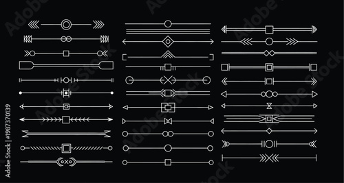 Intricate black and white illustration of mechanical components and technical drawings