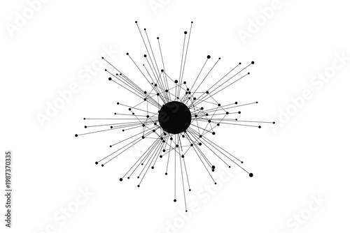Abstract radial network diagram with interconnected nodes and lines radiating outward