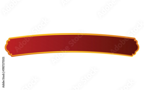 Islamic ornamental ribbon banner with red base and gold border – elegant decorative label with smooth curved design for eid greeting, poster template, book cover, and luxury branding