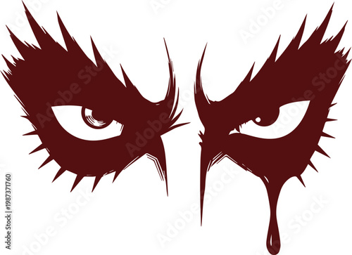 Dark Burgundy Angry Eyes With Spiky Eyeliner And Dripping Tear