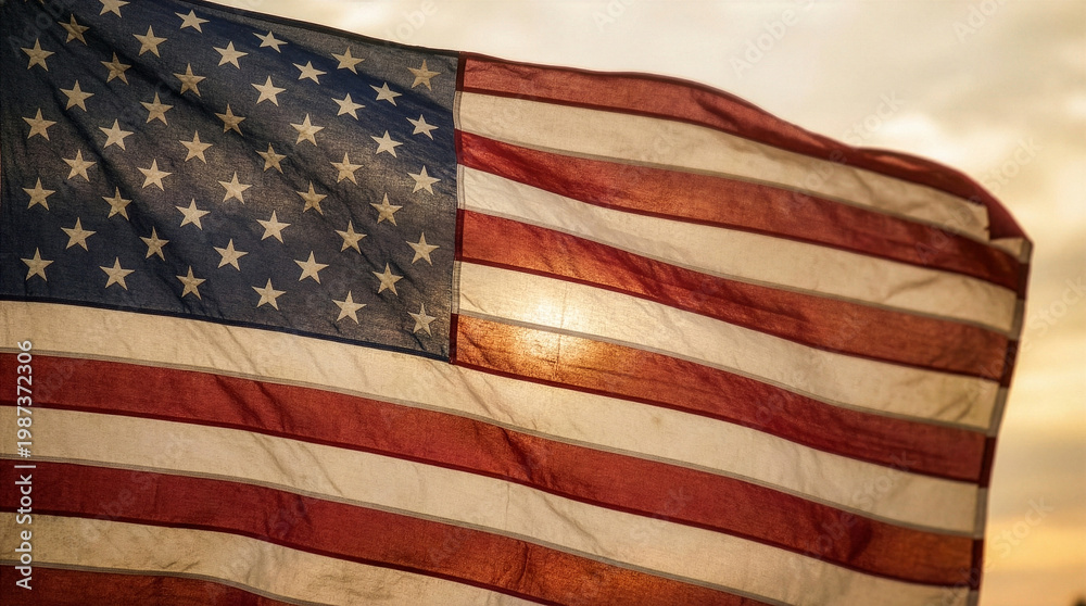 Obraz premium Detailed close-up of a weathered American flag with vintage texture