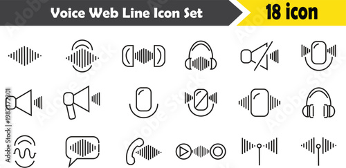 Sound Wave Voice Recording and Audio Control Outline Icon Set
