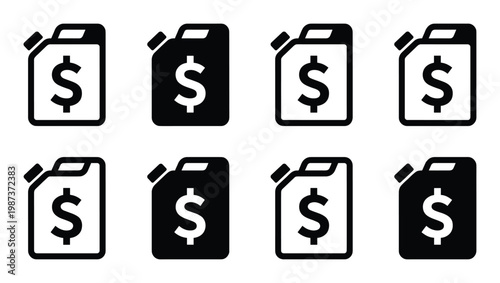 Fuel canister with dollar sign icon set for gas fee representation and energy costs in digital market
