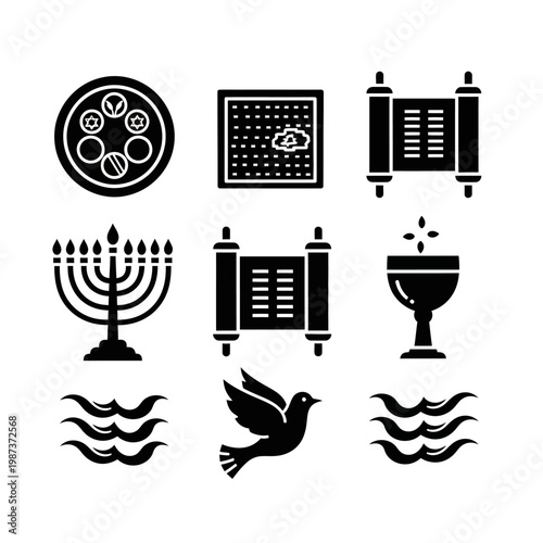 Jewish Religious Symbols Icons Set