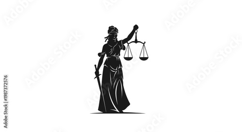 Lady Justice Symbol Silhouette with Scales and Sword Representing Law and Fairness