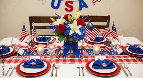 USA Themed Table Decoration Patriotic Party Setup