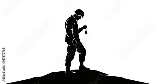 Soldier Silhouette Holding Dog Tags Memorial Remembrance