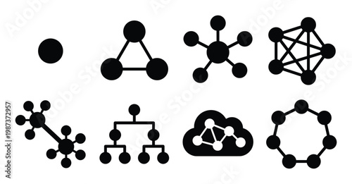 Network diagrams showing growth and connectivity stages abstract representations of connections and systems