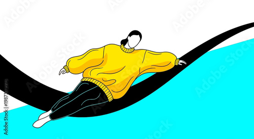 Person reclining on flowing line vector illustration for modern minimal design relaxation concept abstract background creative composition digital art graphic element