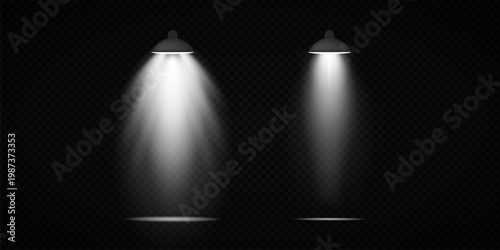 Stage Spotlight Beam Light Effect with Glowing Rays and Concert Theatre Illumination on Transparent Background