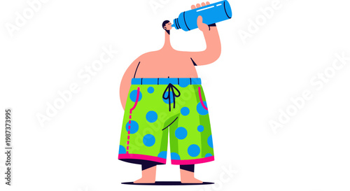 Man drinking water from bottle vector illustration for hydration health wellness summer fitness recovery active lifestyle concept