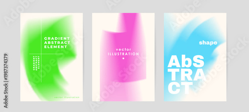 Set templates with gradient blur shapes. Abstract blurry motion mesh blob grain effect. Fluid watercolor geometric figures. Vector illustration for creative design