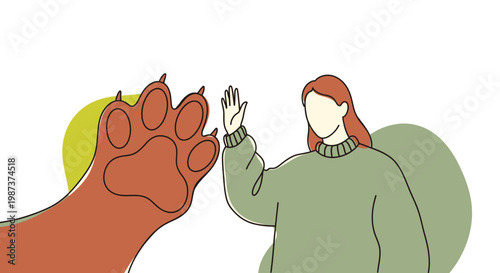 Pet owner giving high five to dog vector illustration for animal companionship pet care veterinary services positive interaction concept