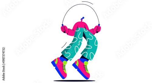 Active Lifestyle and Fitness Athlete jumping rope vector illustration for fitness training cardio workout sports exercise healthy lifestyle gym concept