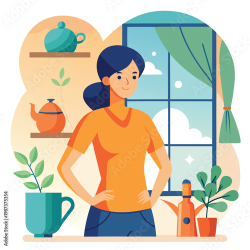 Peaceful Young Woman Relaxing at Home Illustration