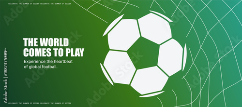 Soccer Football Banner Template Vector with Ball and Goal Net on Green Background for Cup Tournament Championship and Club Promotion web banner 