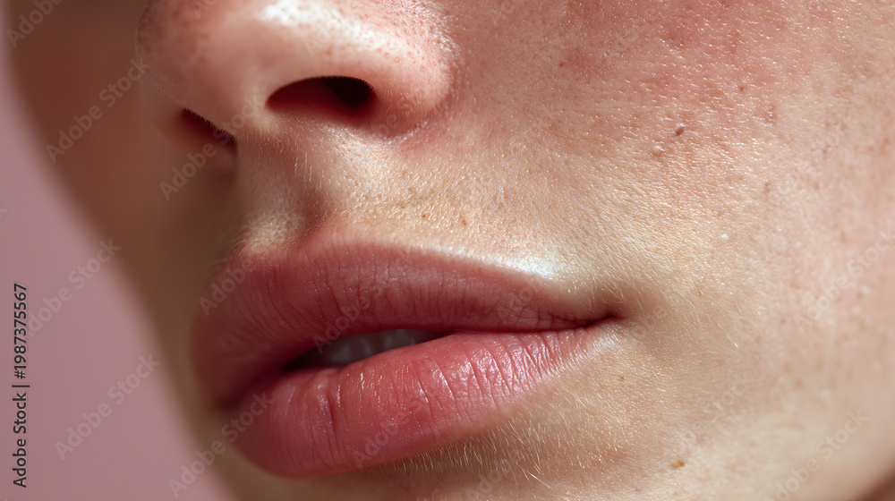 Fototapeta premium A woman's face with a red nose and a red lip