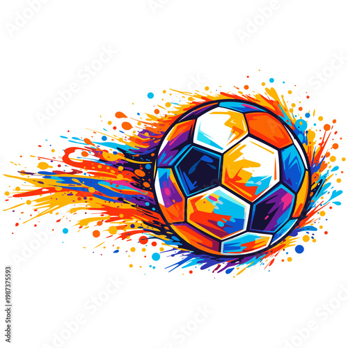 Colorful soccer ball logo with dynamic motion trail vector illustration