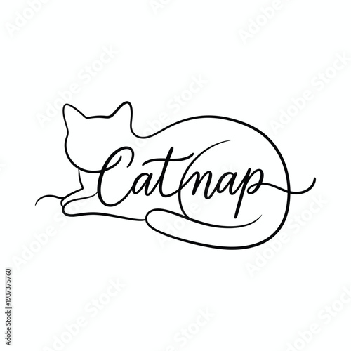 Catnap logo a whimsical design featuring a sleeping cat and calligraphy